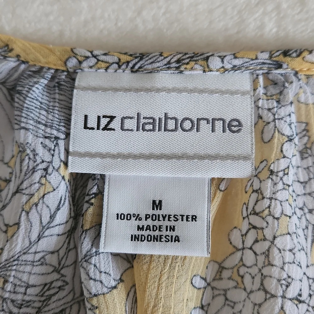 Liz Claborne Medium Yellow and Gray Floral Blouse with a Shell Lining - Picture 5 of 9